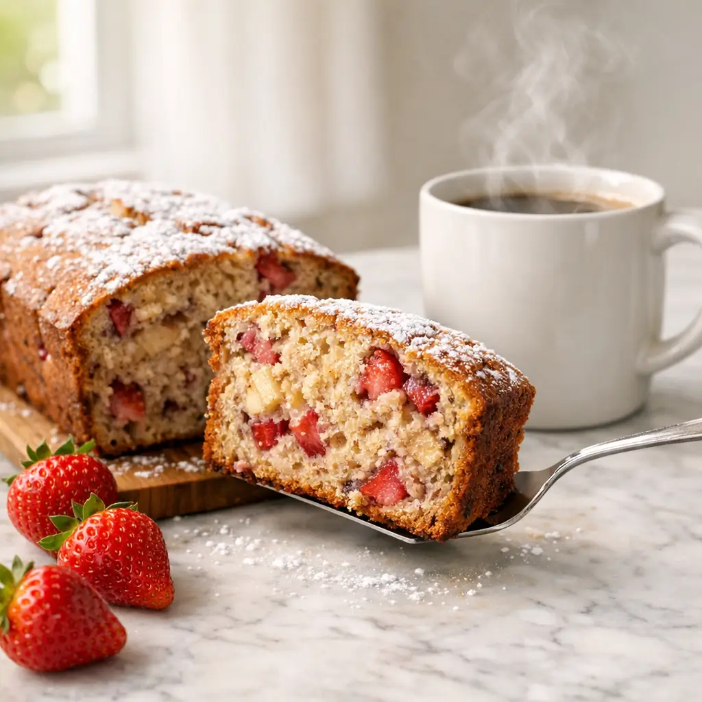 Moist strawberry banana bread copycat Starbucks recipe with fresh strawberries