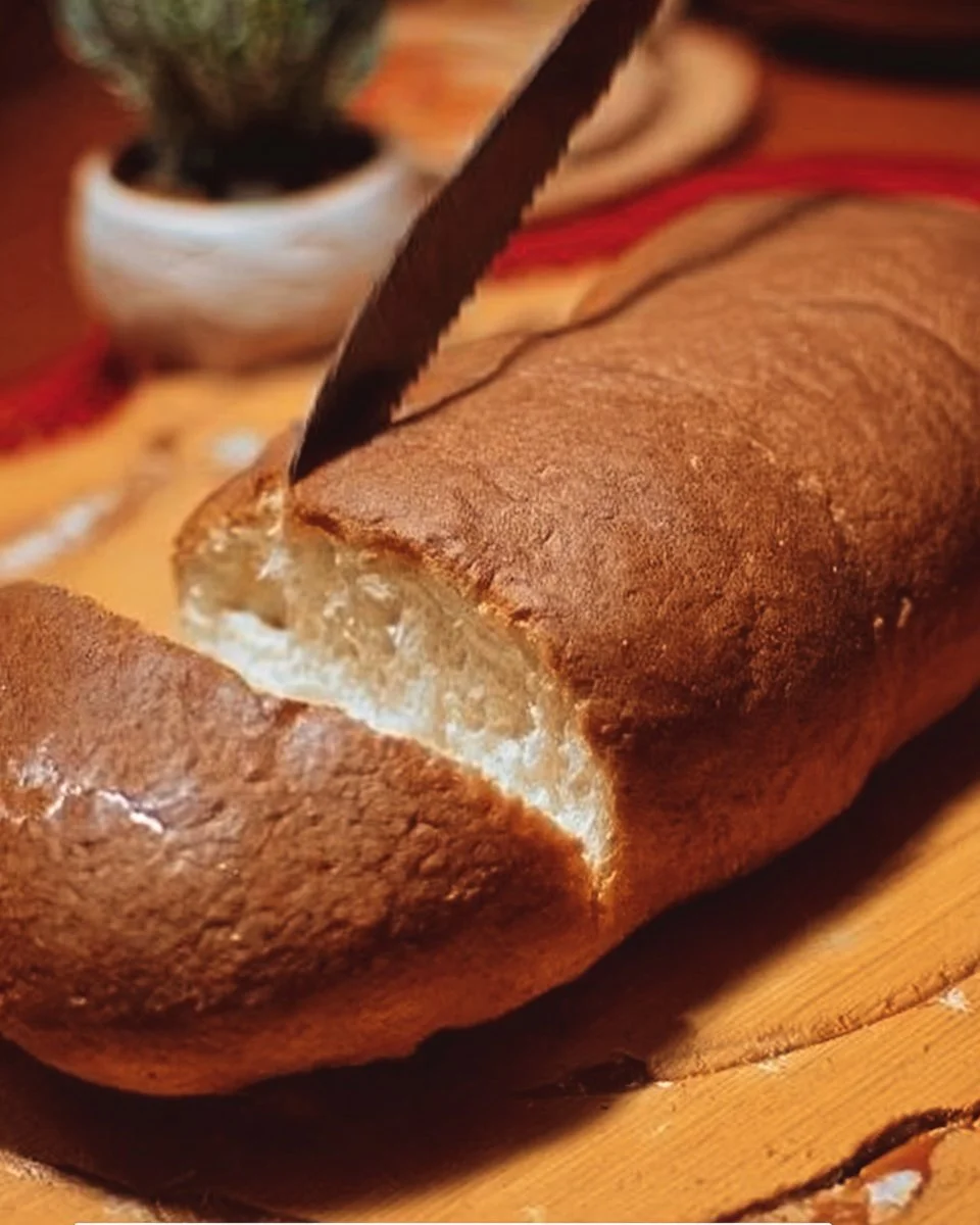 Homemade bread recipe with fresh ingredients and baking tools.