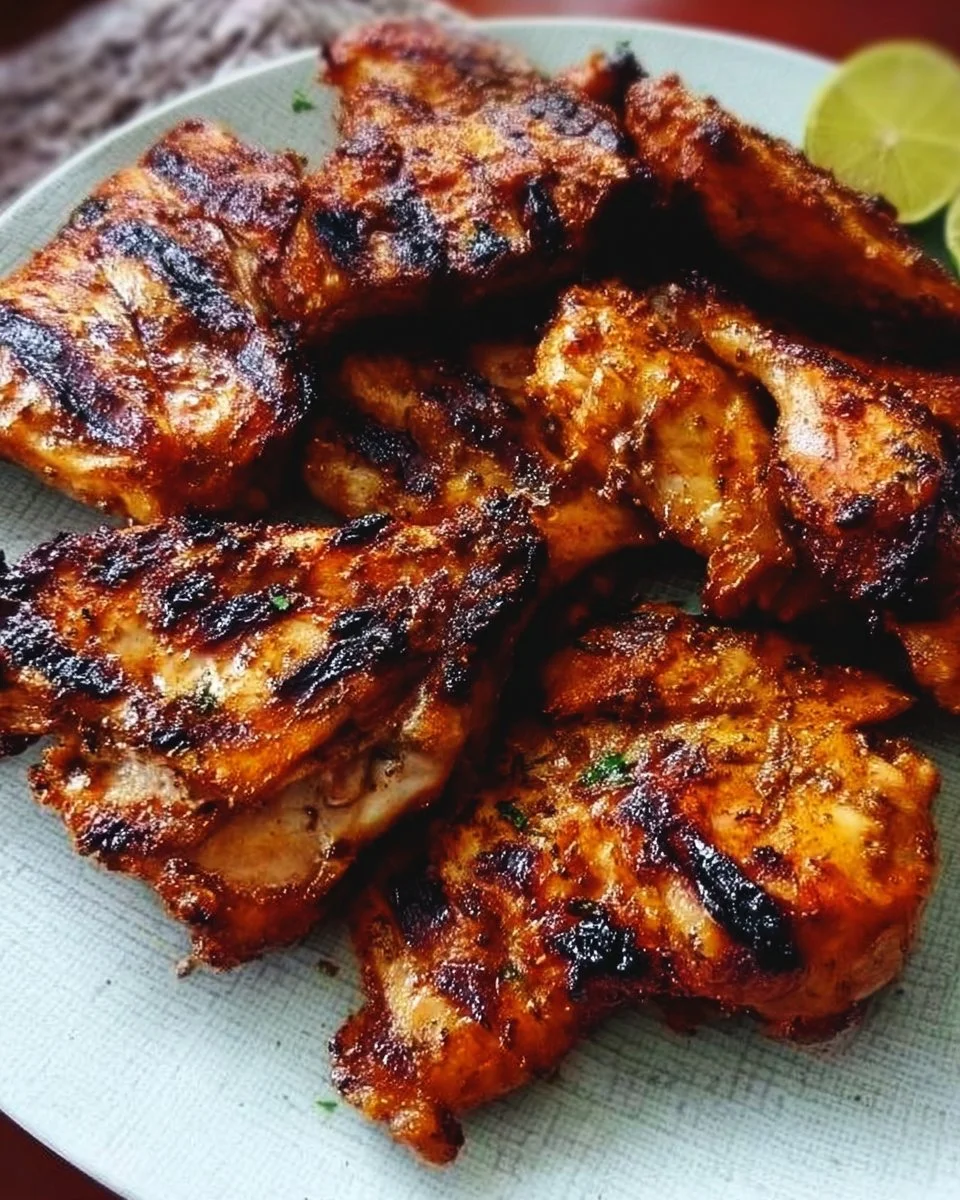 Delicious roast chicken marinated in chipotle flavors, served on a plate.