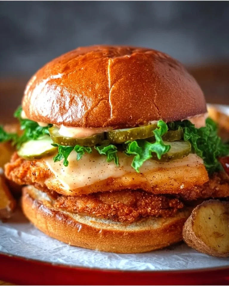 Delicious Big Mary Chicken Sandwich with crispy taters on a wooden table