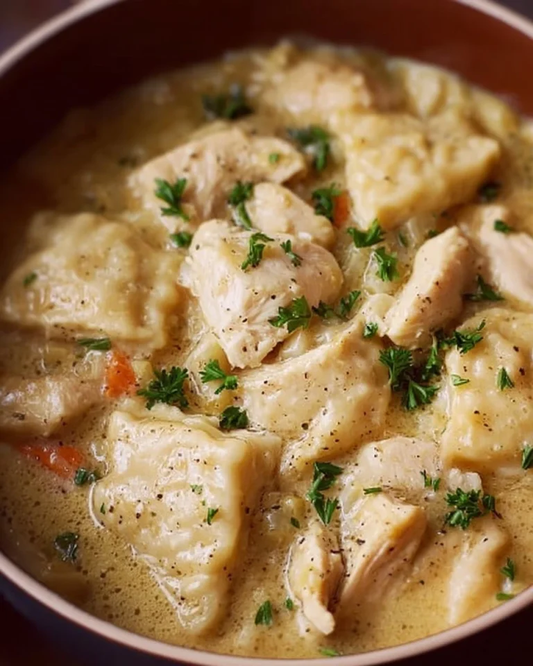 Delicious Copycat Cracker Barrel chicken and dumplings served in a bowl