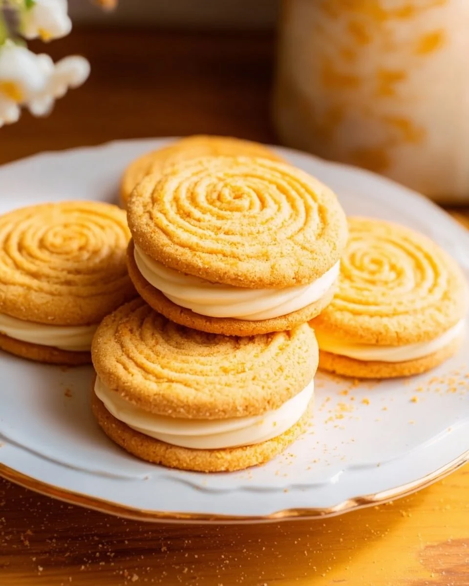 Copycat Crumbl golden Oreo cookies stacked on a plate.