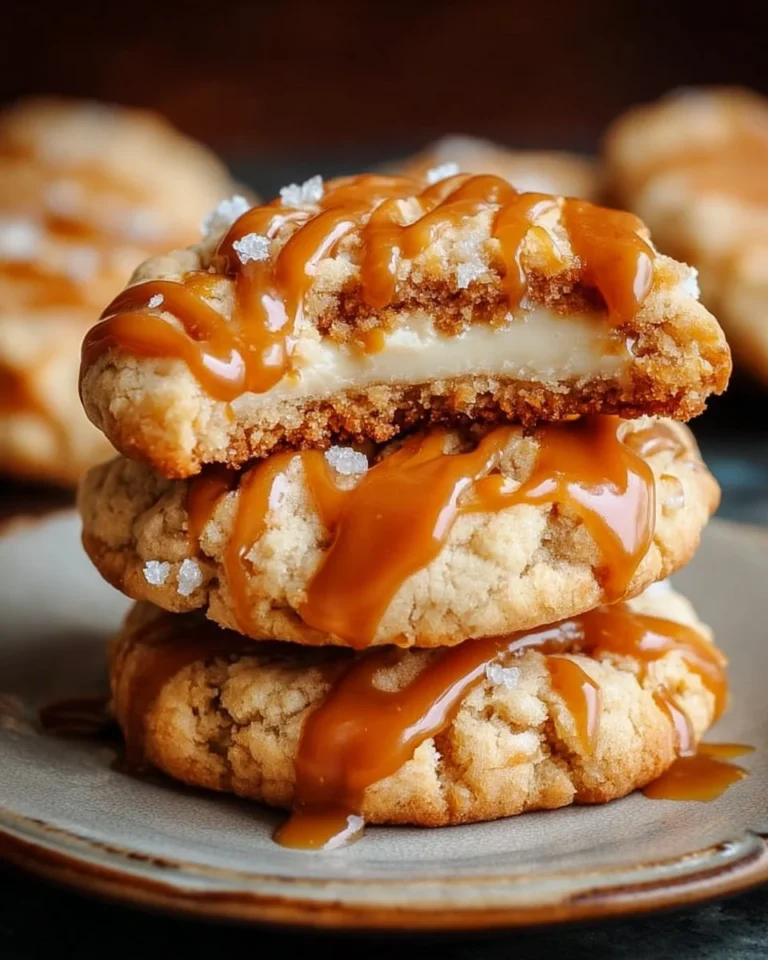 Delicious copycat Crumbl salted caramel cheesecake cookies on a baking sheet.