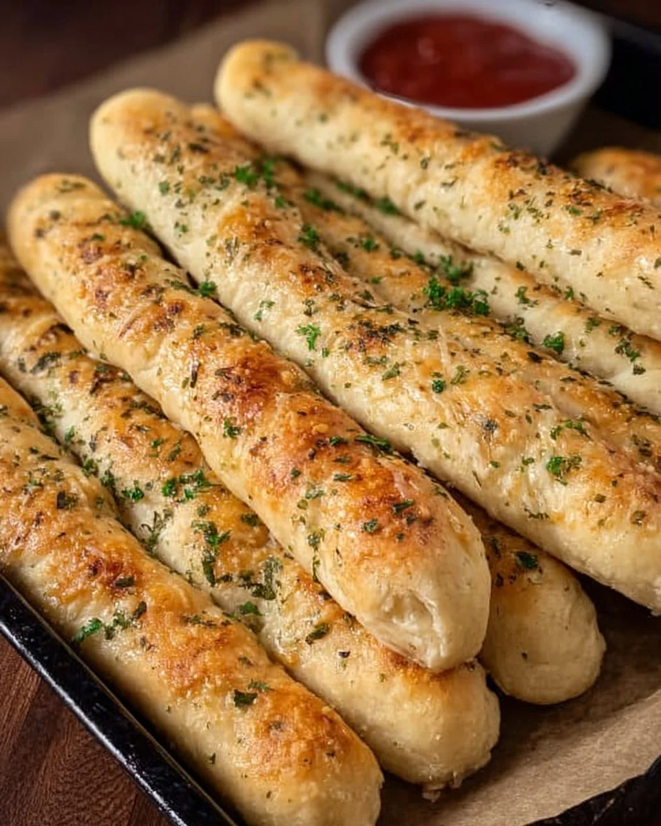 Homemade copycat Olive Garden breadsticks on a serving plate