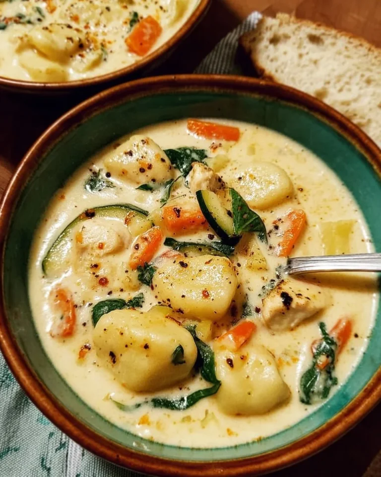 Bowl of Chicken Gnocchi Soup inspired by Olive Garden's recipe