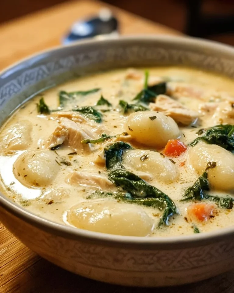 Bowl of delicious chicken gnocchi soup inspired by Olive Garden recipe