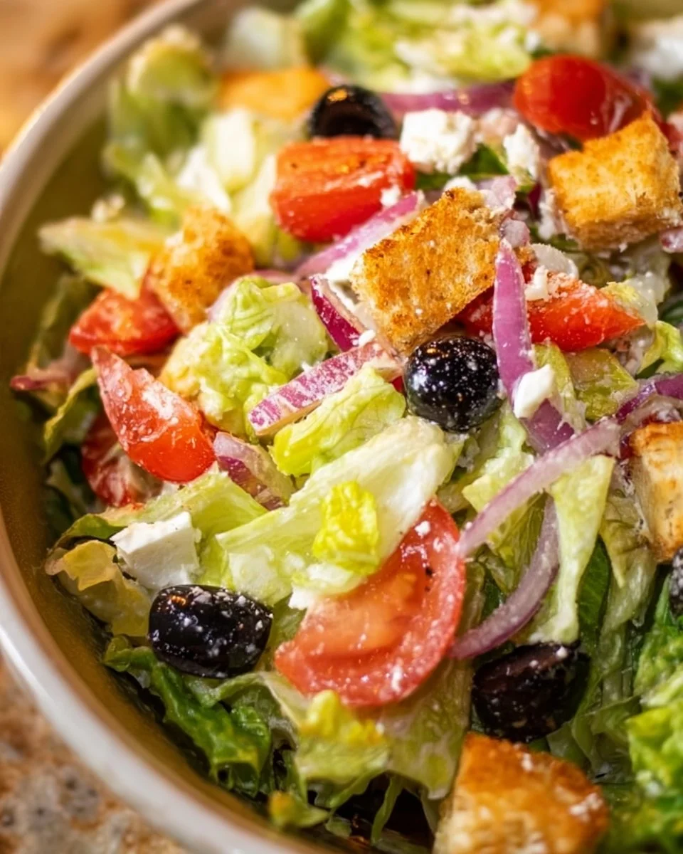Delicious copycat Olive Garden Salad with fresh ingredients and flavors.