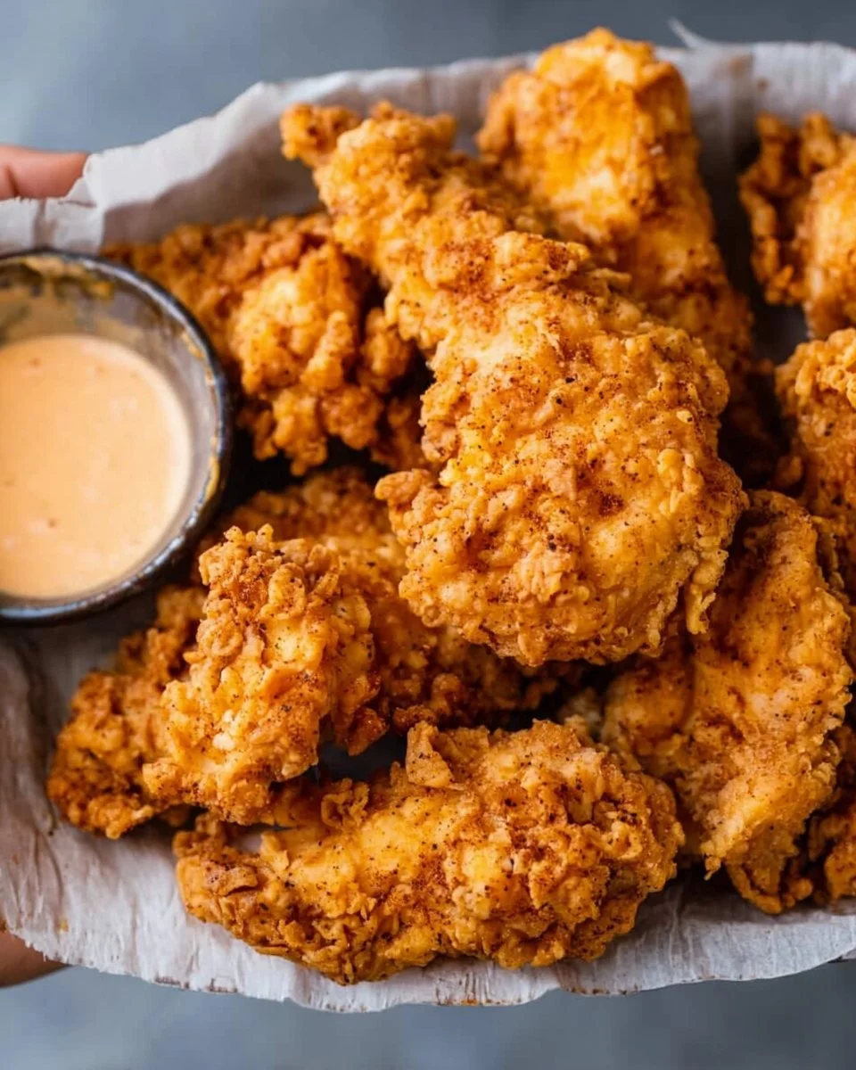 Plate of homemade copycat Raising Cane's Chicken with dipping sauce