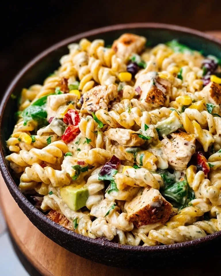 Delicious Creamy Chipotle Chicken Pasta Salad in a bowl