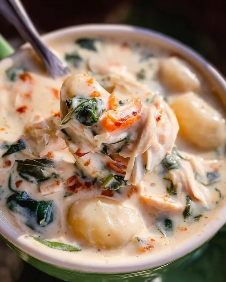 Crockpot Chicken Gnocchi Soup in a bowl with herbs on top