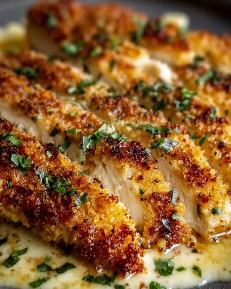 Delicious Crusted Chicken Romano dish garnished and ready to serve
