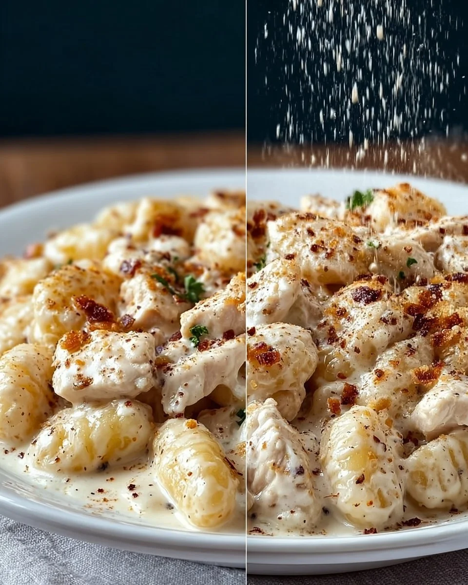 Creamy crack chicken gnocchi served in a bowl, garnished with herbs.