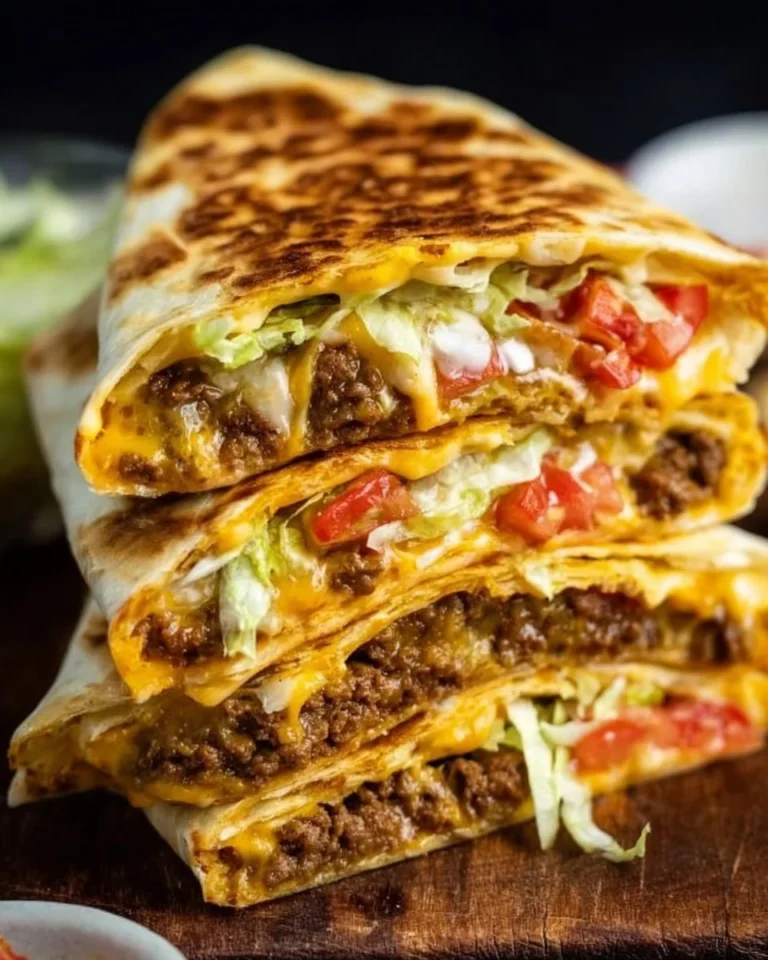 Homemade Crunchwrap Supreme inspired by Taco Bell, showcasing layers of flavors.