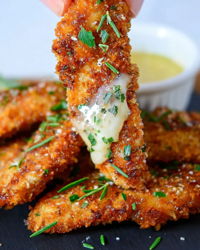 Crispy Garlic Parmesan Chicken Tenders served with dipping sauce.