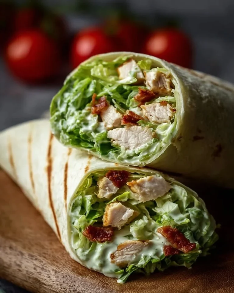 Healthy chopped chicken Caesar salad wrap with fresh ingredients