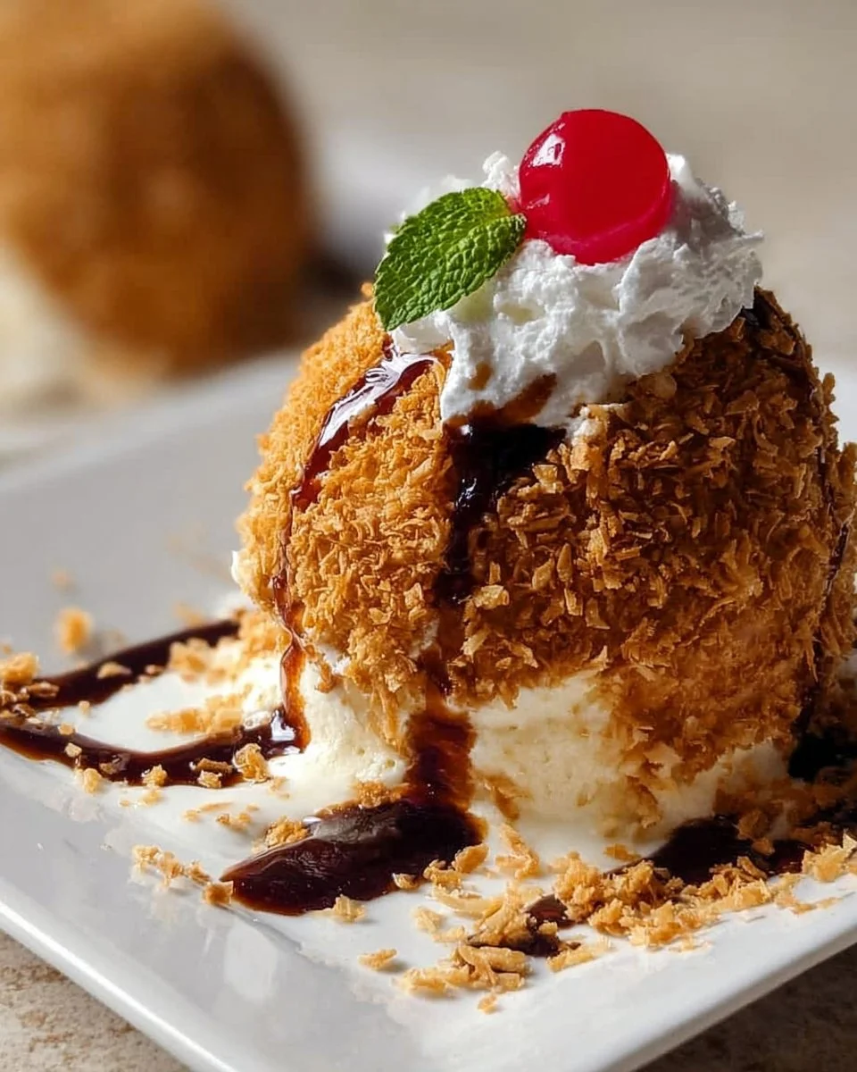 Delicious homemade fried ice cream served in a bowl