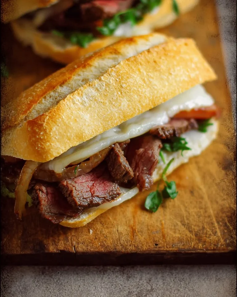 Juicy steak sandwich served with fresh toppings on a rustic wooden table