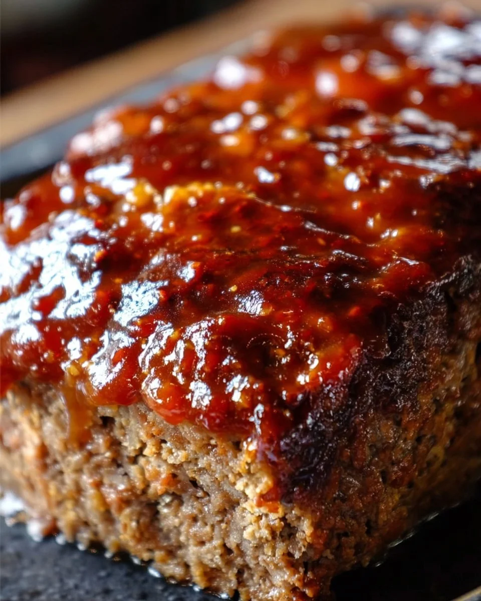 Delicious meatloaf topped with brown sugar glaze, ready to serve on a plate.
