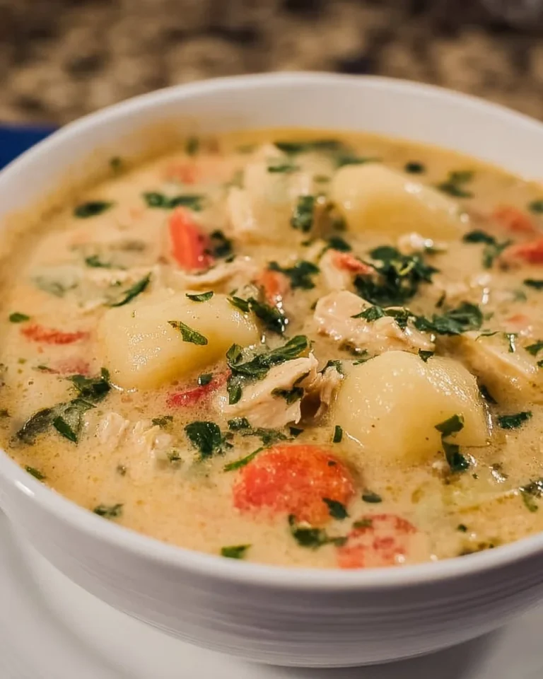 Bowl of Olive Garden Chicken Gnocchi Soup with ingredients on a table