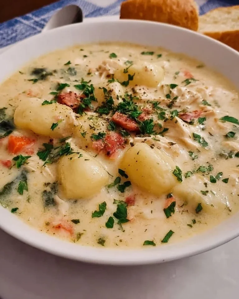Delicious Olive Garden Chicken Gnocchi Soup served in a bowl