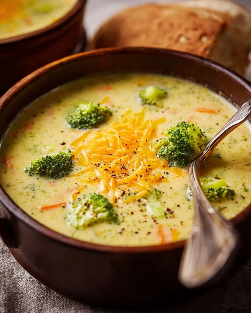 Bowl of homemade broccoli cheddar soup inspired by Panera's recipe