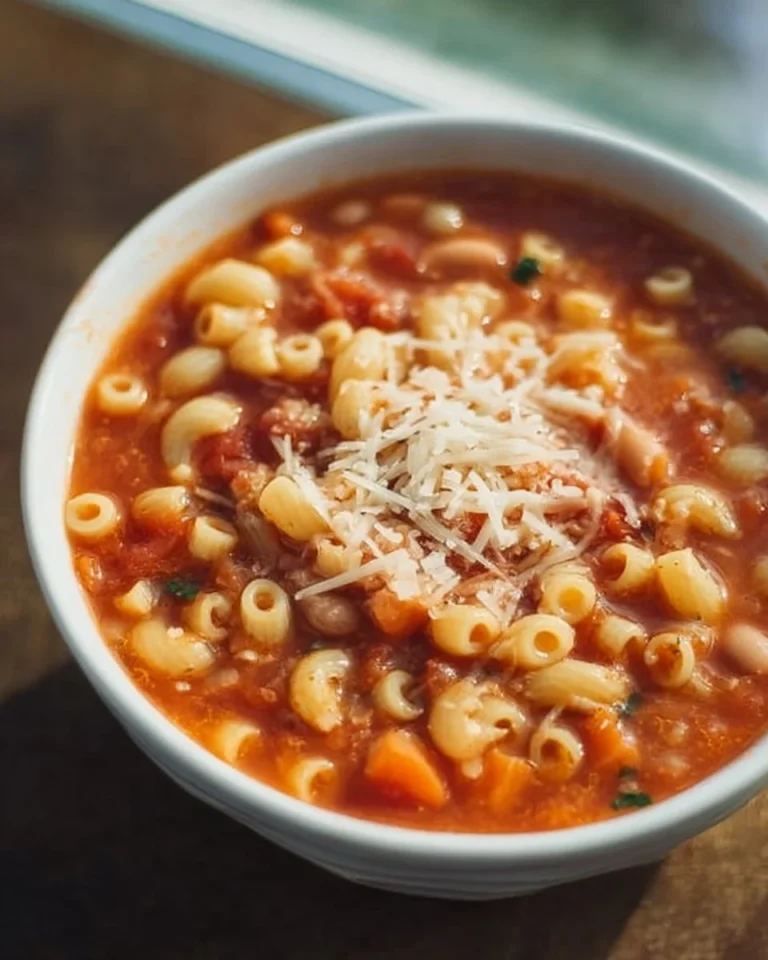 A bowl of Pasta and Beans garnished with parsley and parmesan cheese