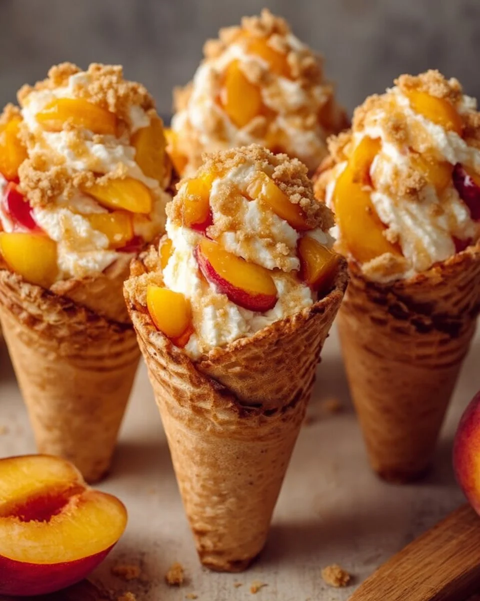 Peach Cobbler Cheesecake Cones 🍑🍦
