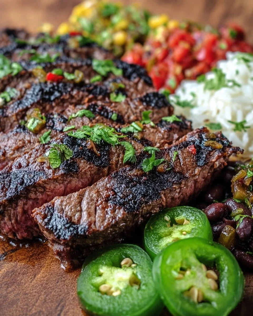Savory copycat Chipotle steak garnished with fresh herbs