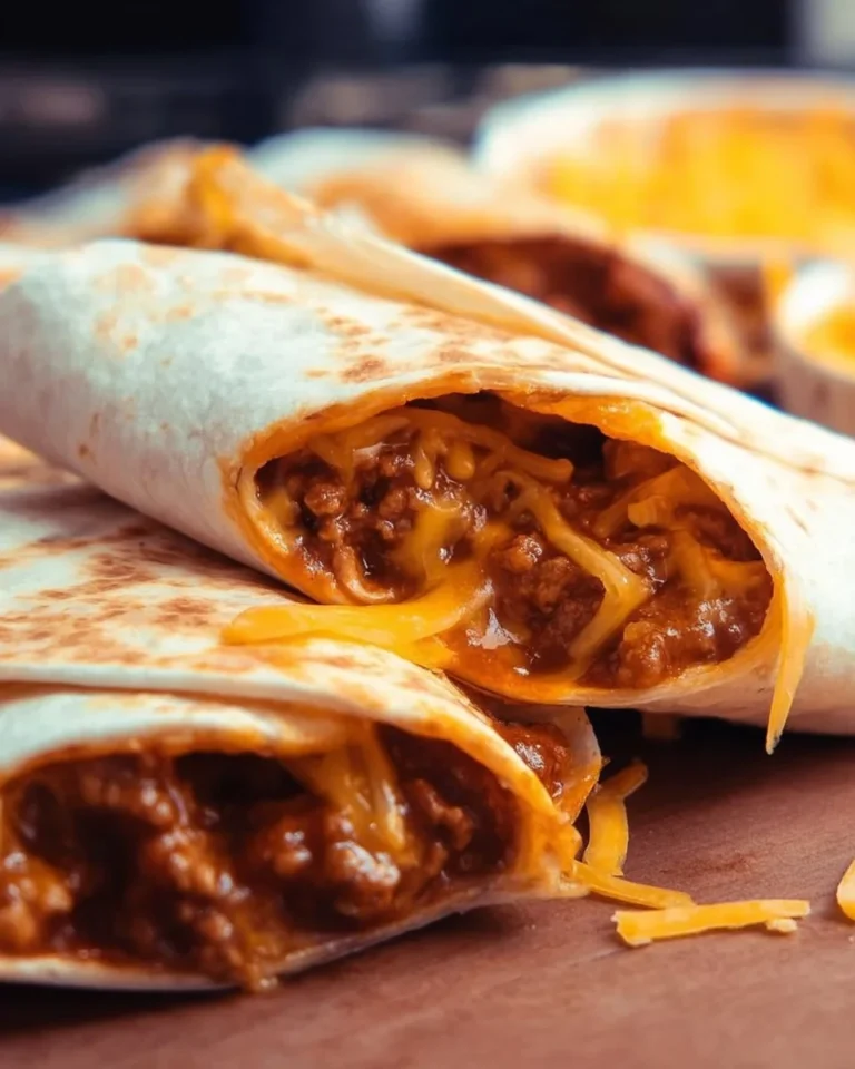 Delicious Taco Bell Chili Cheese Burrito wrapped in a tortilla with cheese and chili