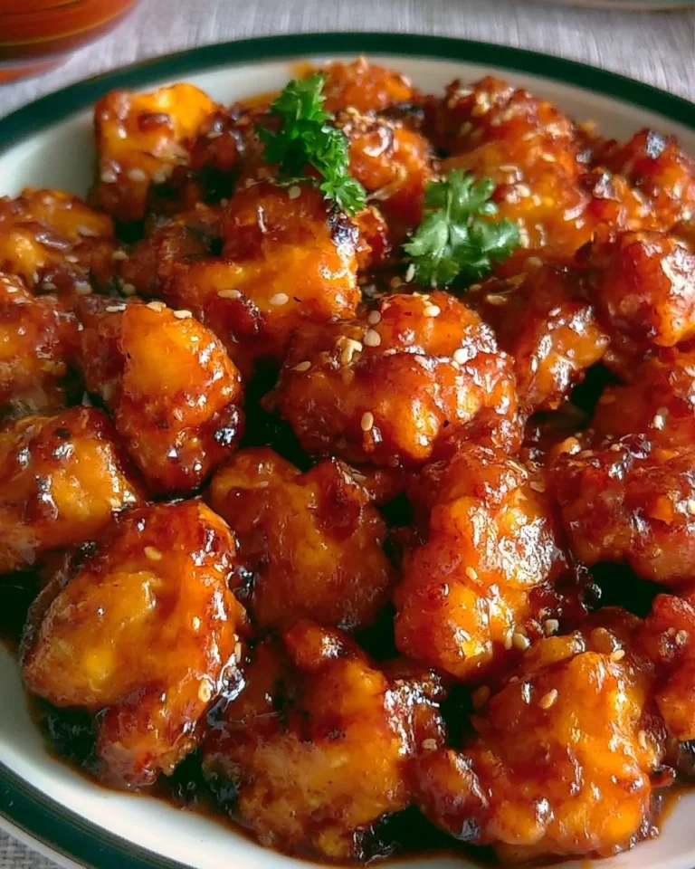 Plate of baked orange chicken with vibrant sauce and garnishes