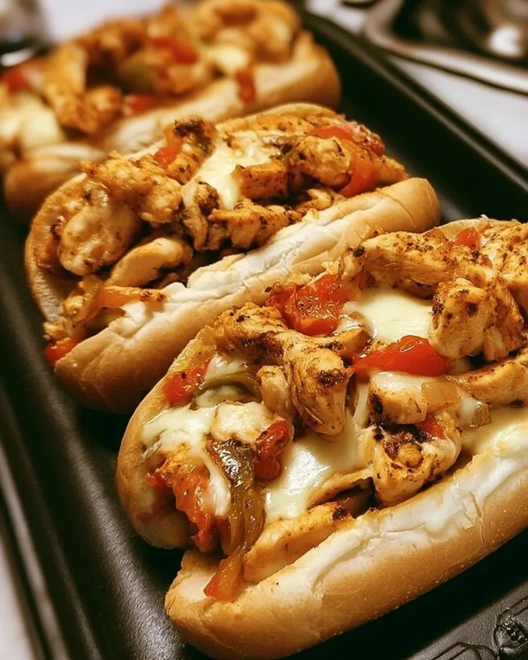 Delicious Chicken Philly Cheese Steaks served with melted cheese and peppers