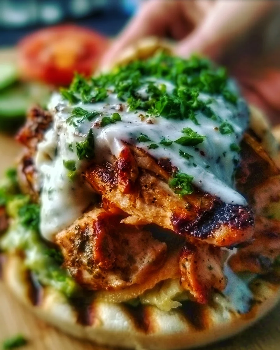 Delicious Chicken Shawarma served with easy homemade garlic sauce