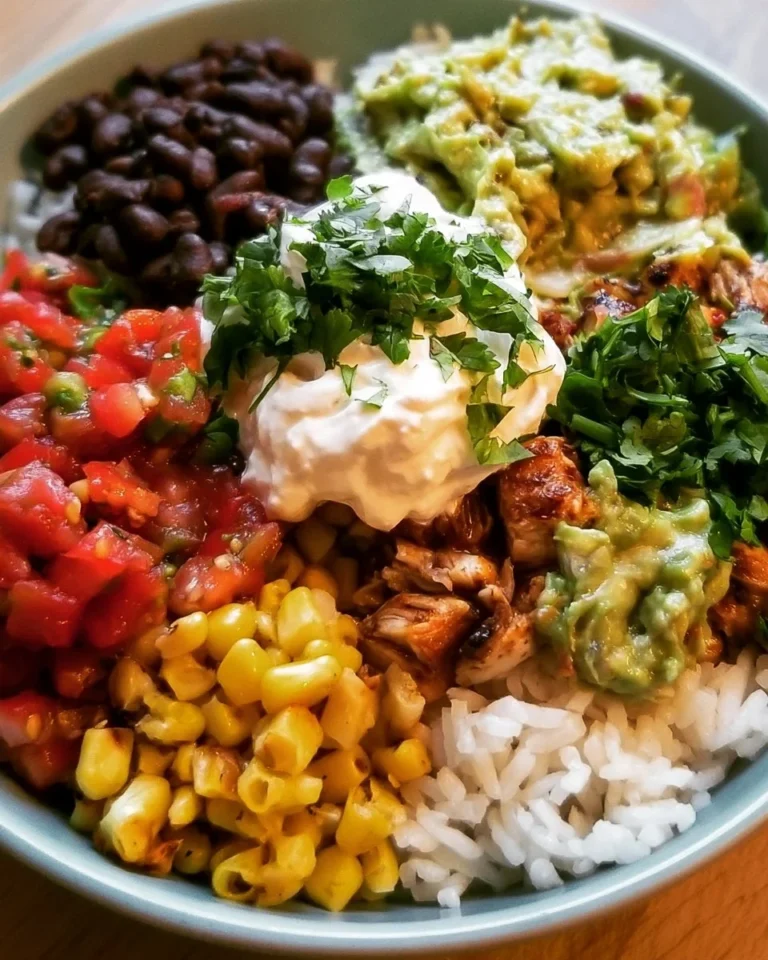 Delicious homemade Chipotle burrito bowl with toppings and ingredients.