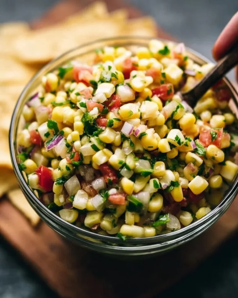 Delicious Chipotle copycat corn salsa in a bowl garnished with cilantro.