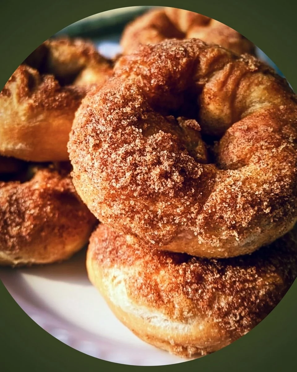 Freshly baked cinnamon crunch bagels on a wooden table