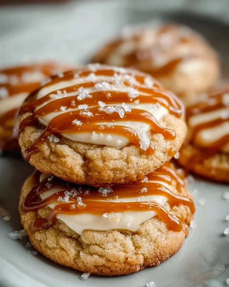 Copycat Crumbl salted caramel cheesecake cookies on a plate