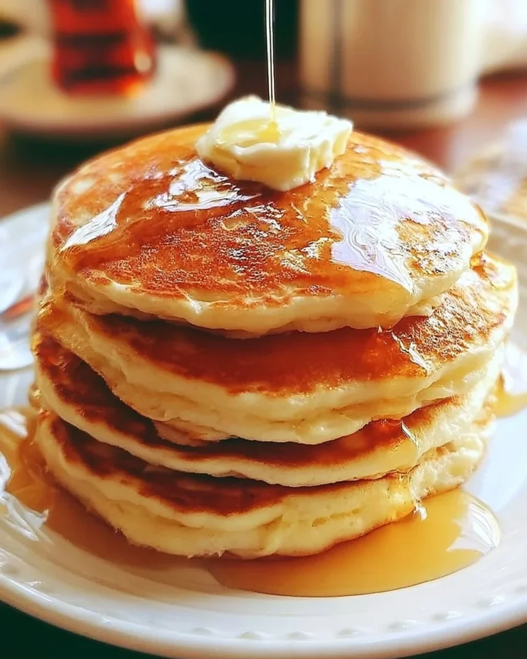 Stack of fluffy IHOP pancakes with syrup in a breakfast setting