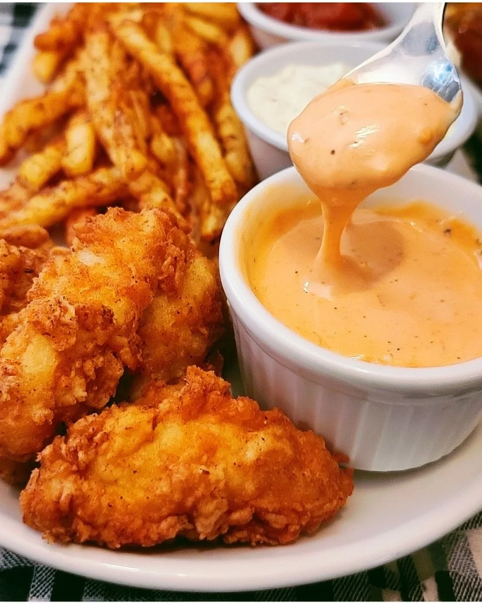 Homemade crispy Cane's Chicken with signature sauce on a plate