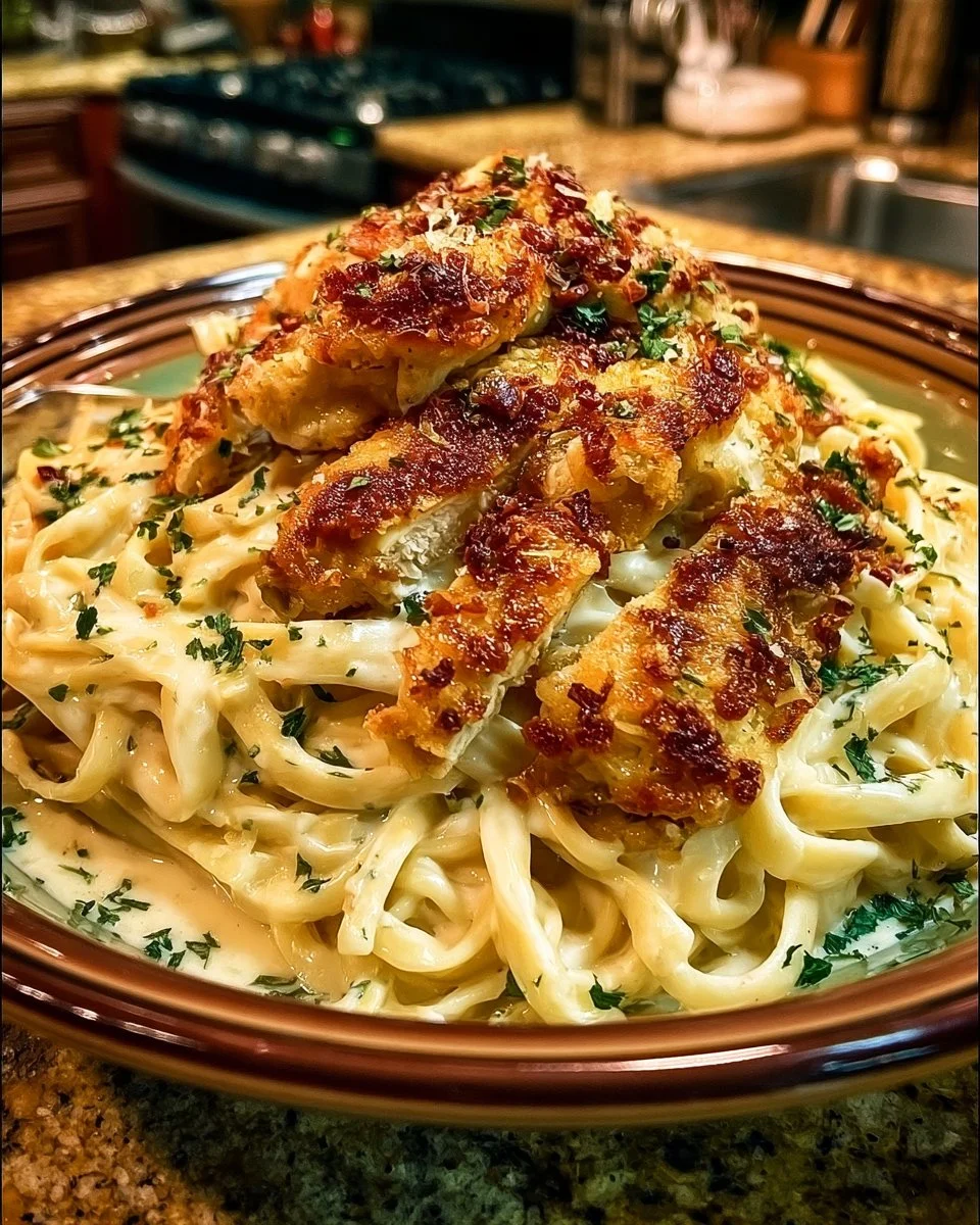 Crispy Chicken Fettuccine Alfredo