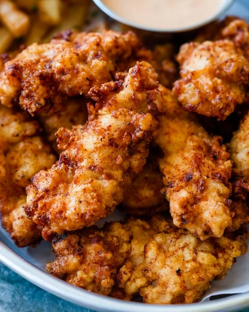 Crispy copycat Raising Cane's Chicken served with dipping sauce