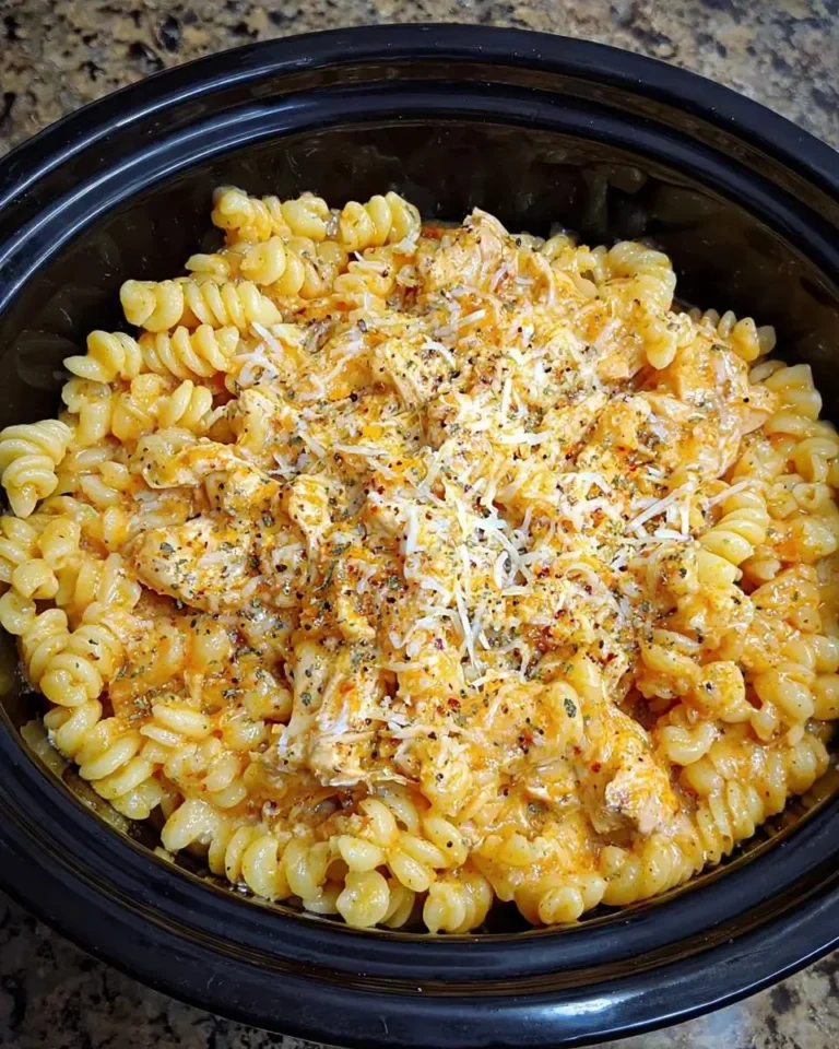 Crockpot Chicken Pasta with Buffalo Wild Wings Sauce served in a bowl