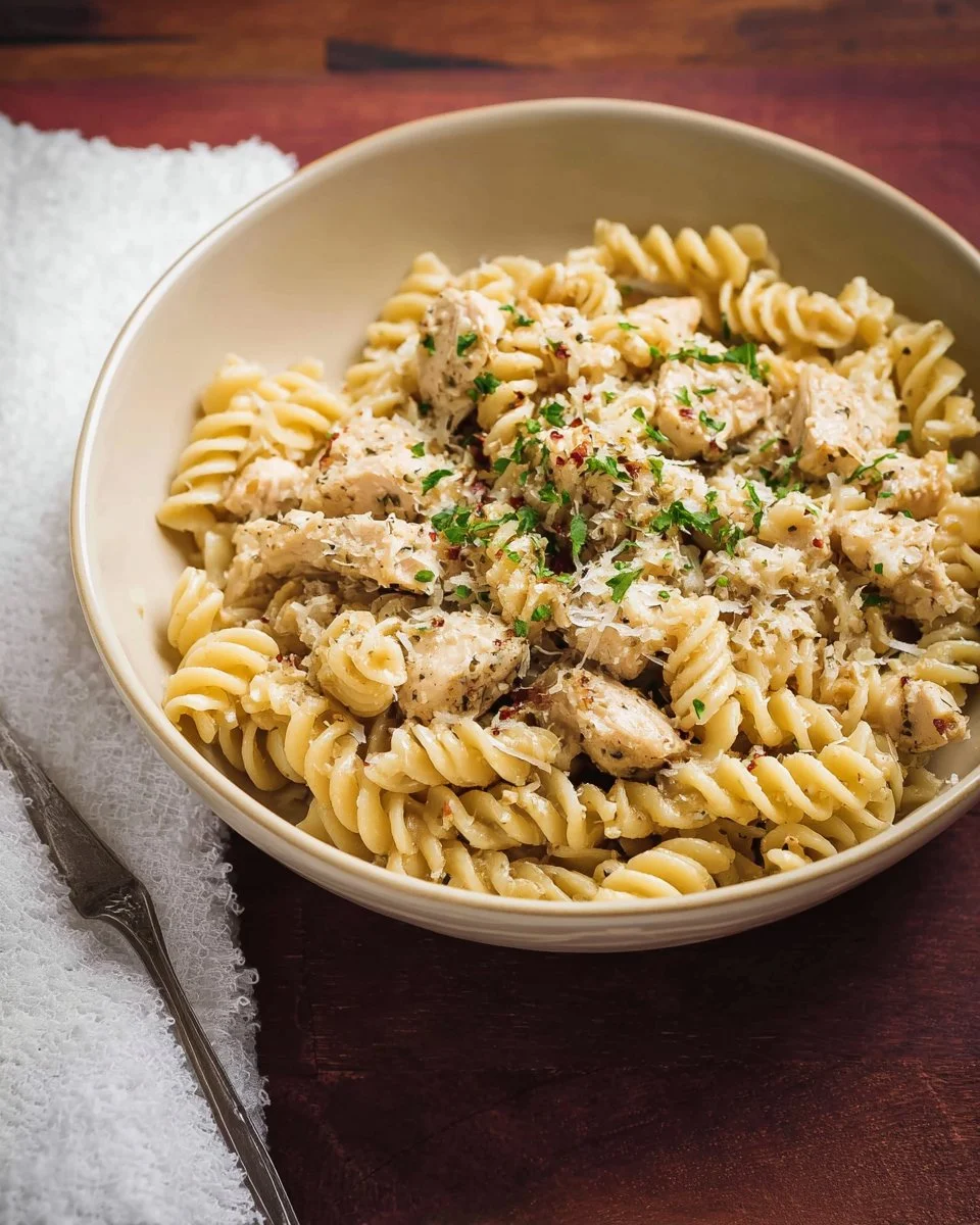 Crockpot Garlic Parmesan Chicken Pasta