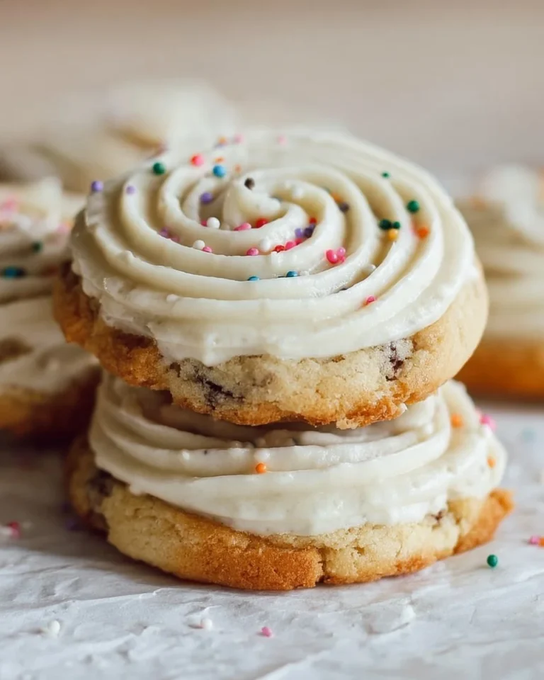 Crumbl birthday cake cookies decorated with cream cheese frosting