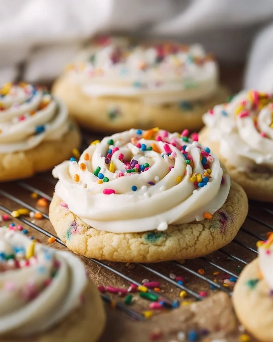 Crumbl Birthday Cake Cookies with Cream Cheese Frosting