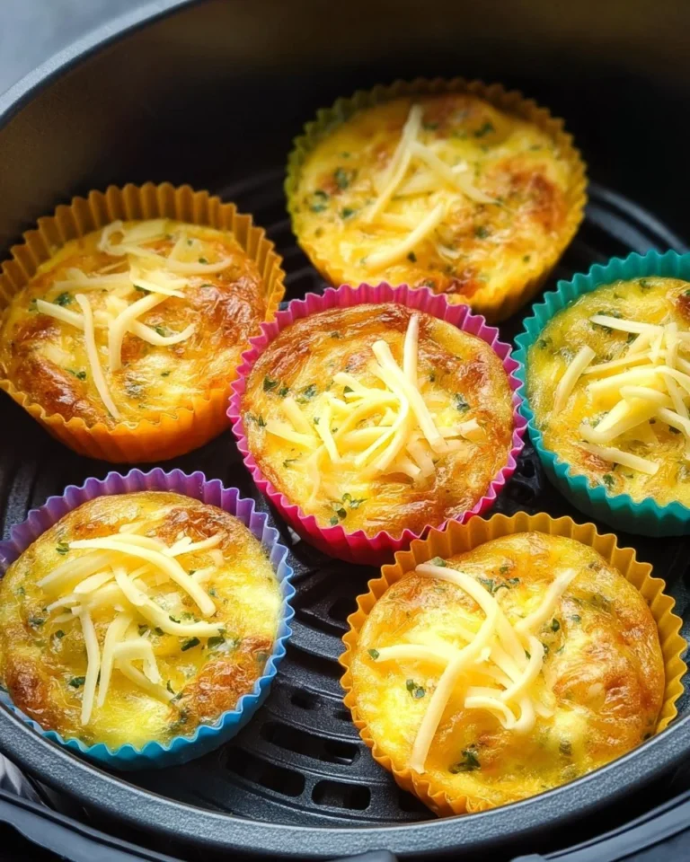 Delicious air fryer egg bite cups filled with vegetables and cheese