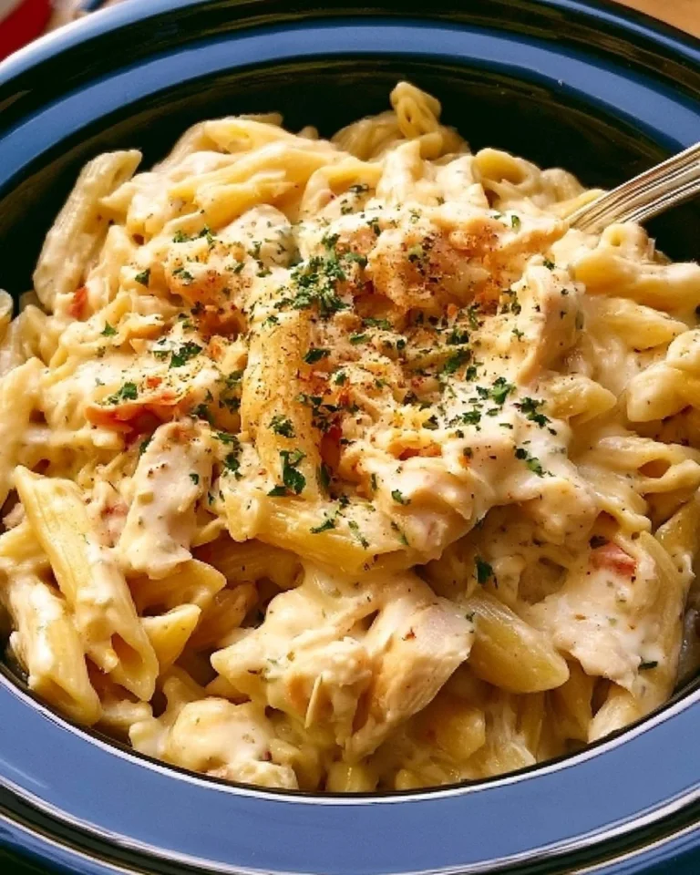 Easy Crockpot Chicken Pasta inspired by Olive Garden