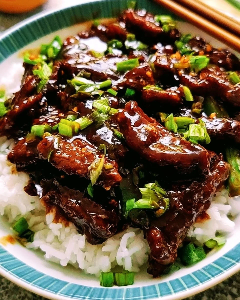 Plate of easy Mongolian beef with vegetables and rice
