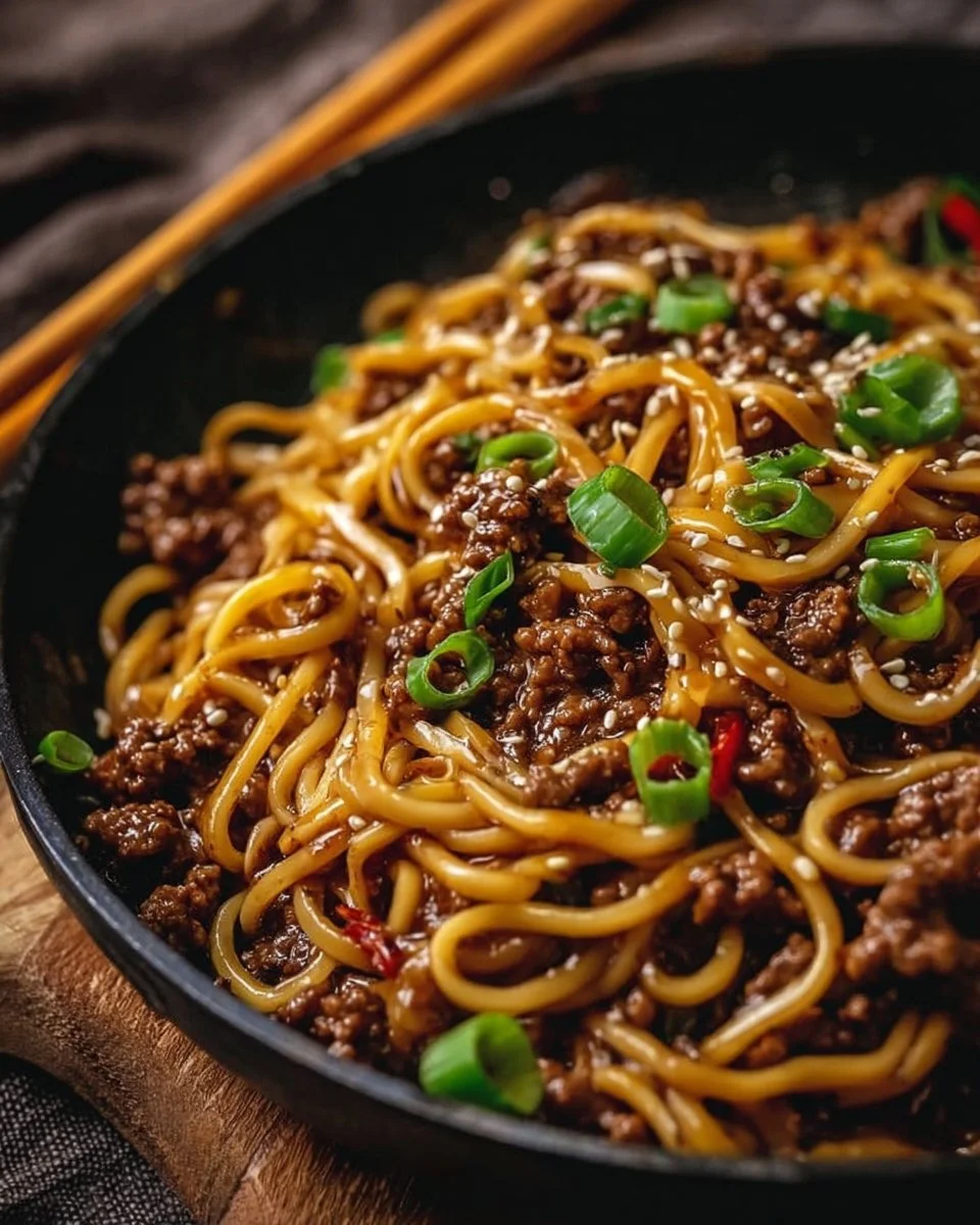 Easy Mongolian Ground Beef Noodles