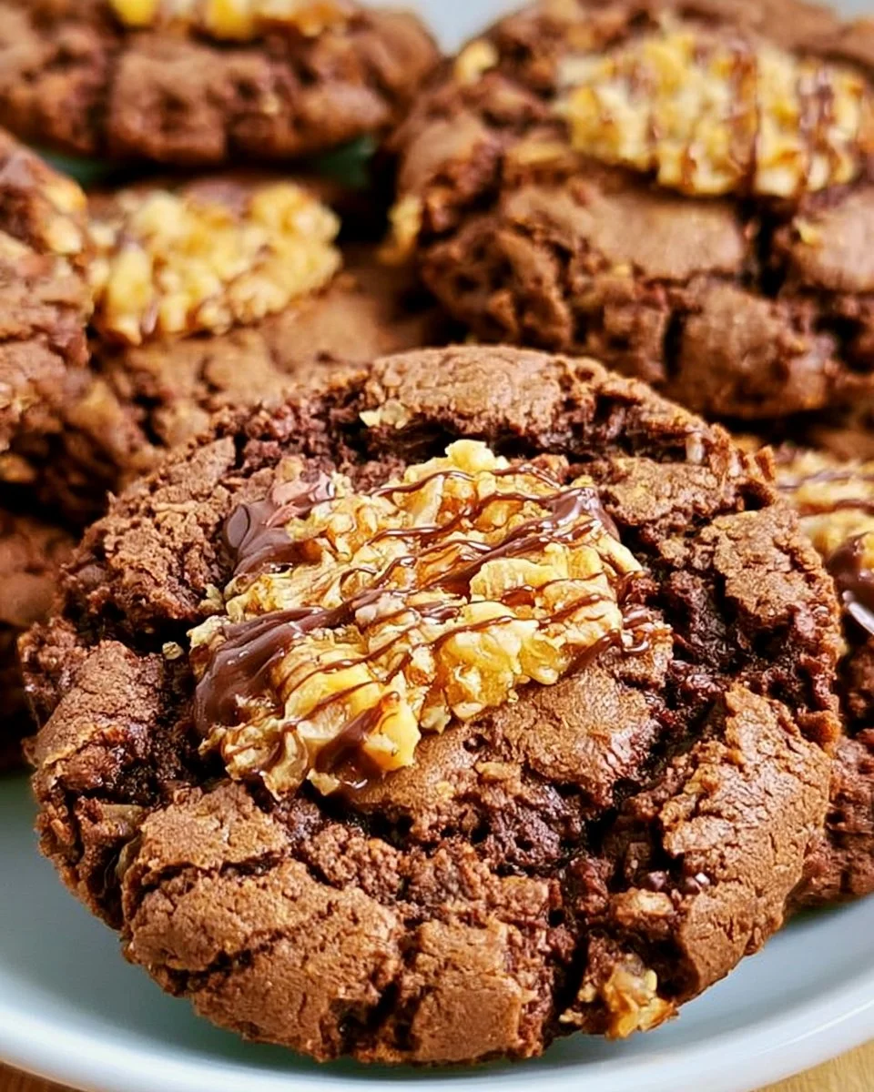 Delicious German Chocolate Cake Crumbl Cookies on a cooling rack