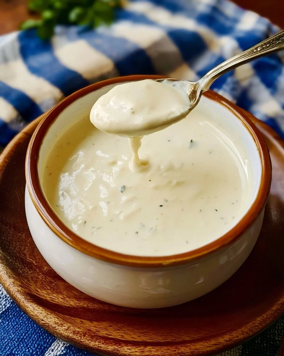 Creamy homemade Alfredo sauce served over pasta in a bowl.